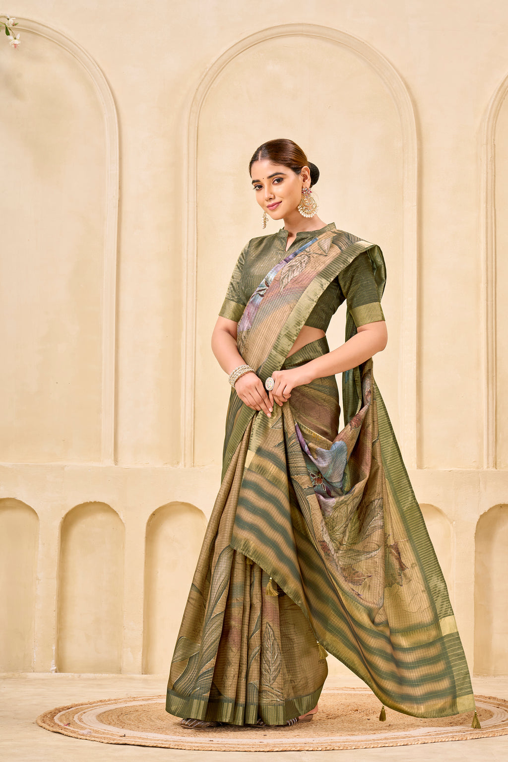 Chiku Signora Zari Silk Saree | Floral Digital Print with Foil Print