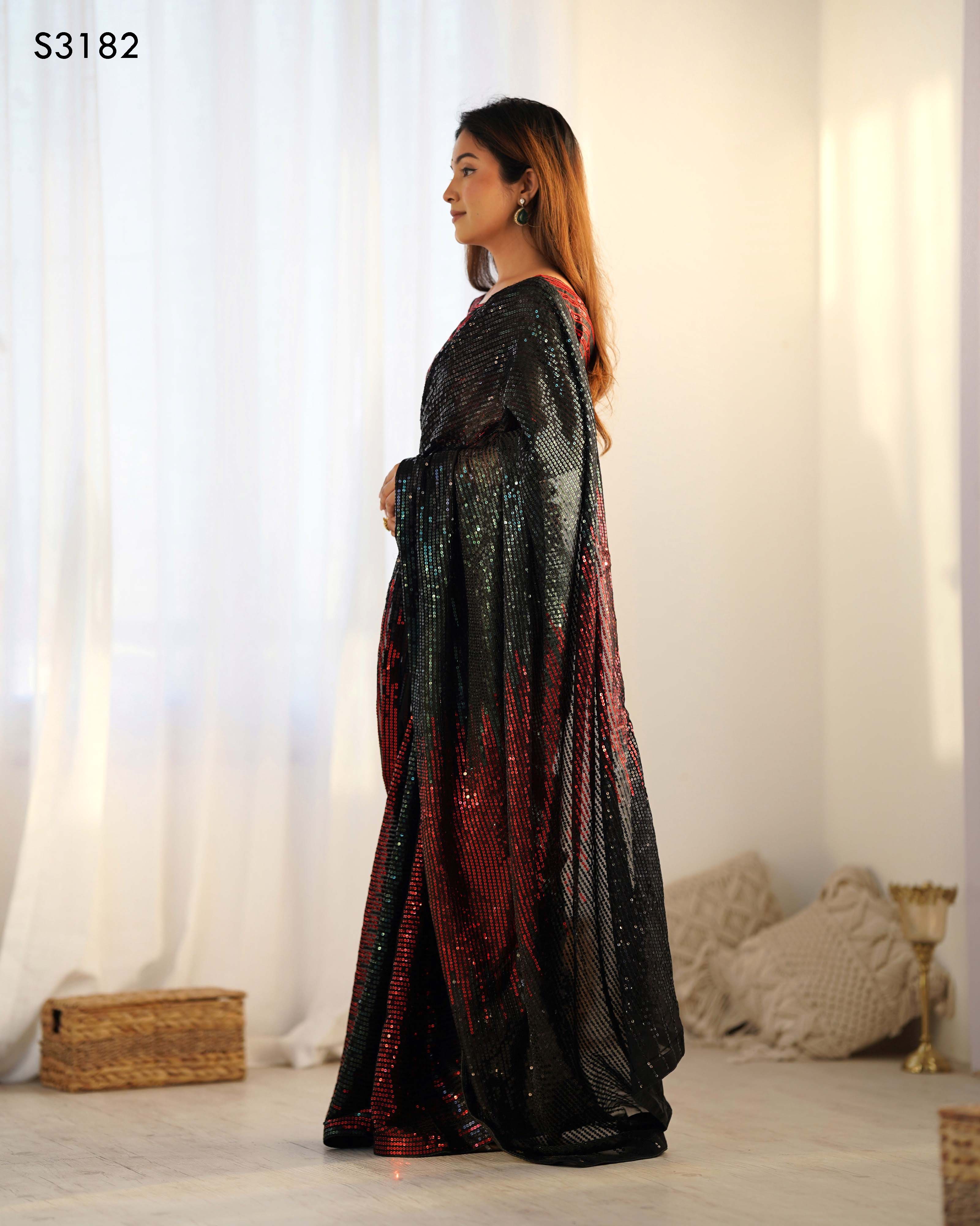 Classic Black Georgette & Satin Banglori Saree | Designer Sequance Embroidery Party Wear