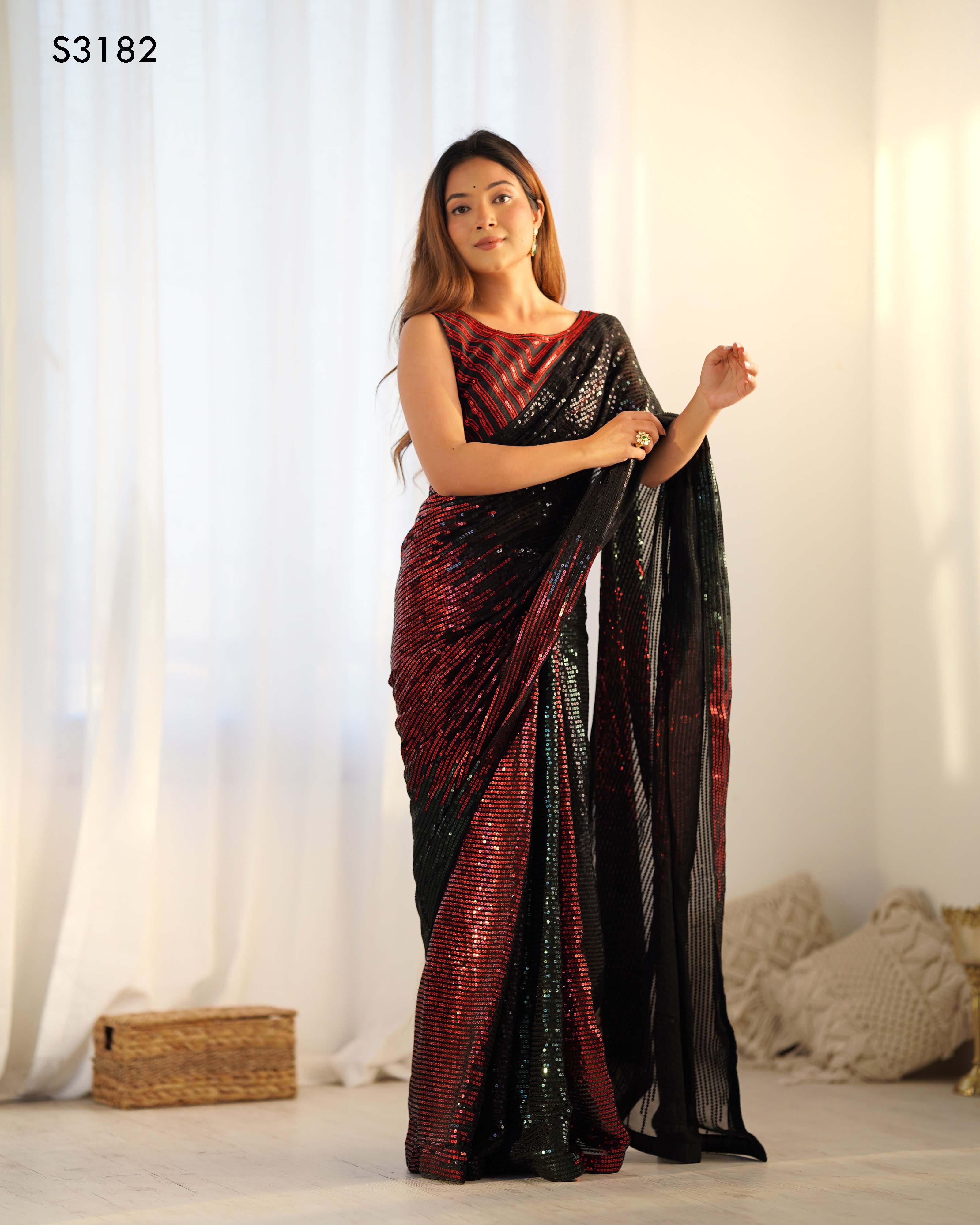 Classic Black Georgette & Satin Banglori Saree | Designer Sequance Embroidery Party Wear