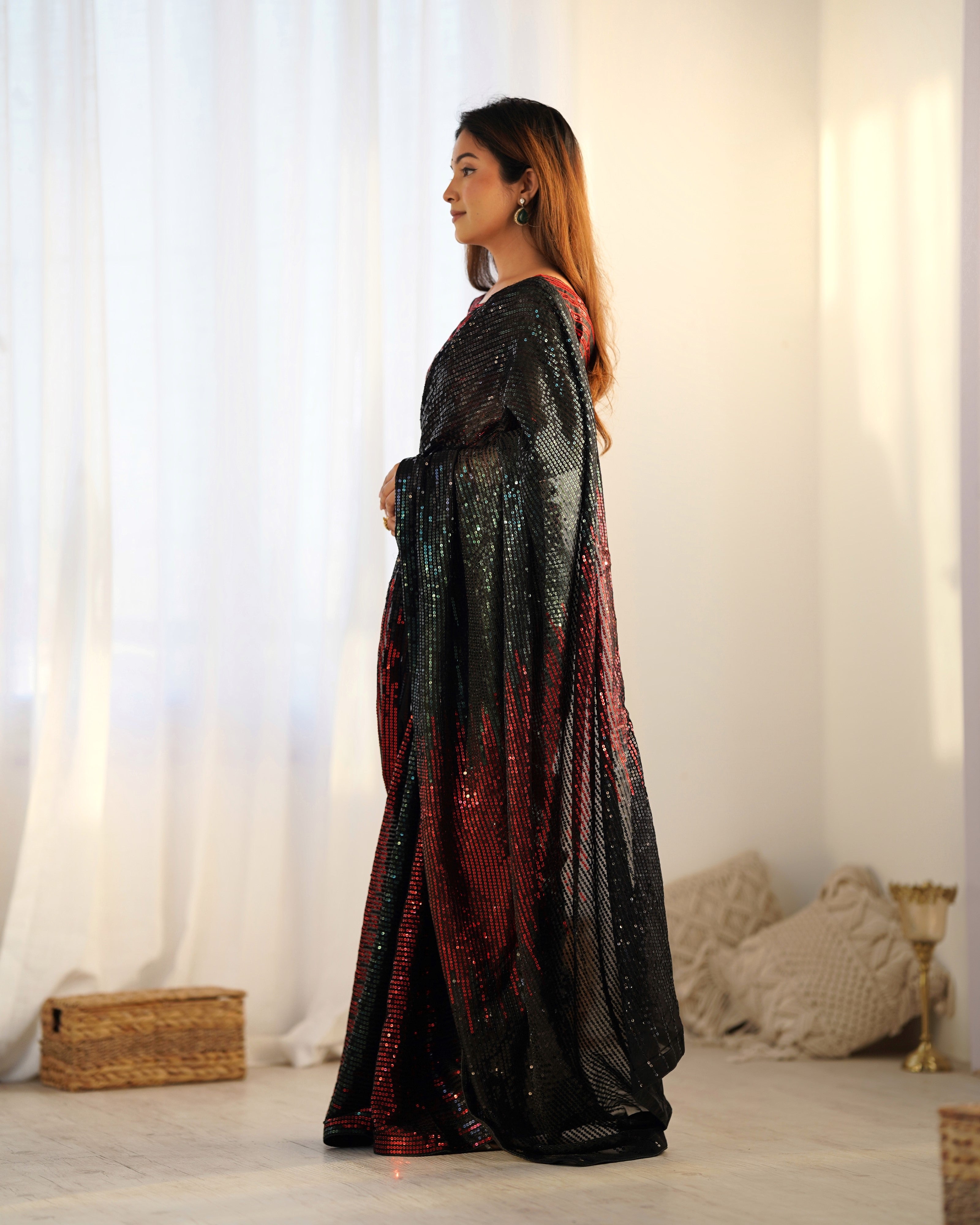 Classic Black Georgette & Satin Banglori Saree | Designer Sequance Embroidery Party Wear