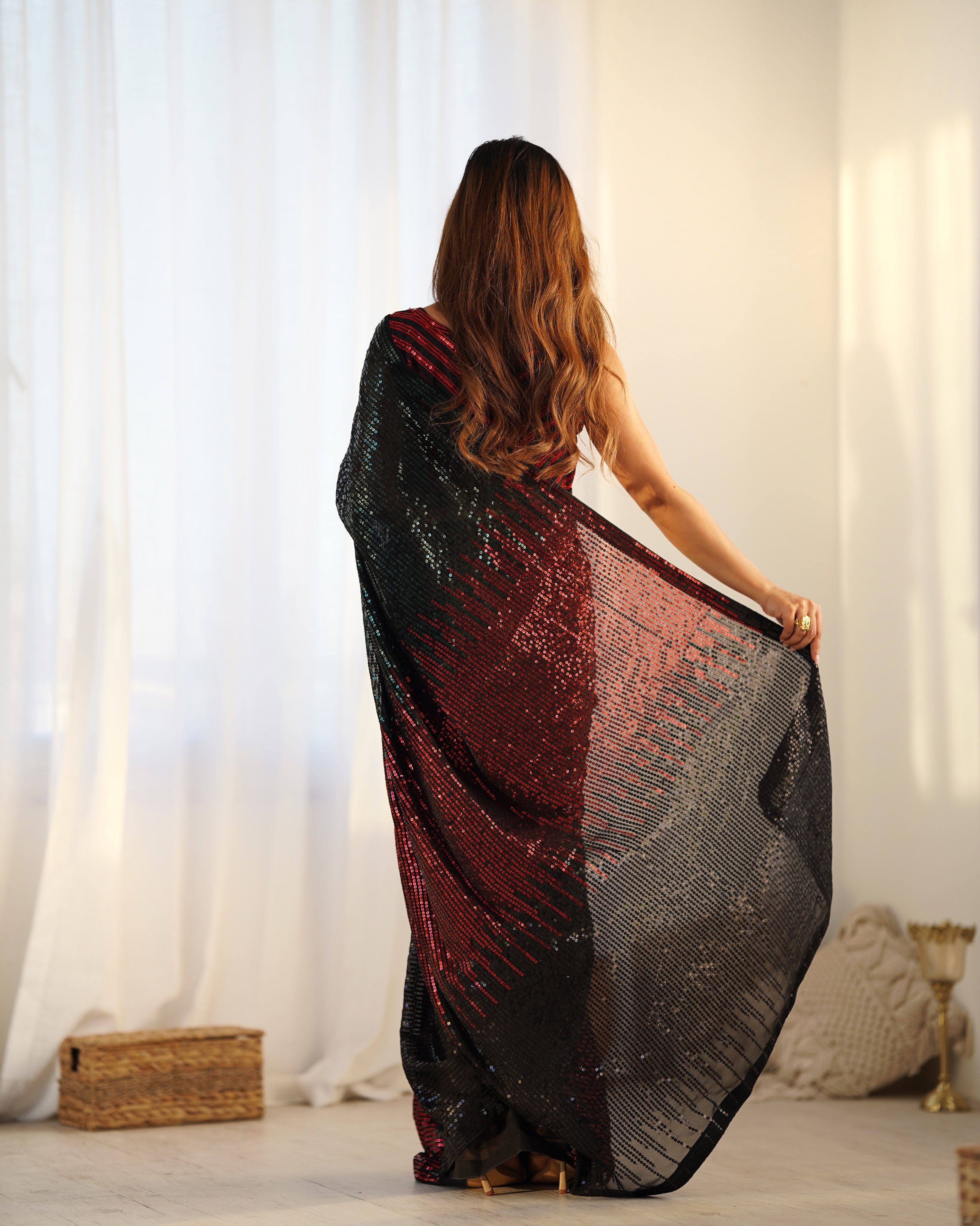 Classic Black Georgette & Satin Banglori Saree | Designer Sequance Embroidery Party Wear