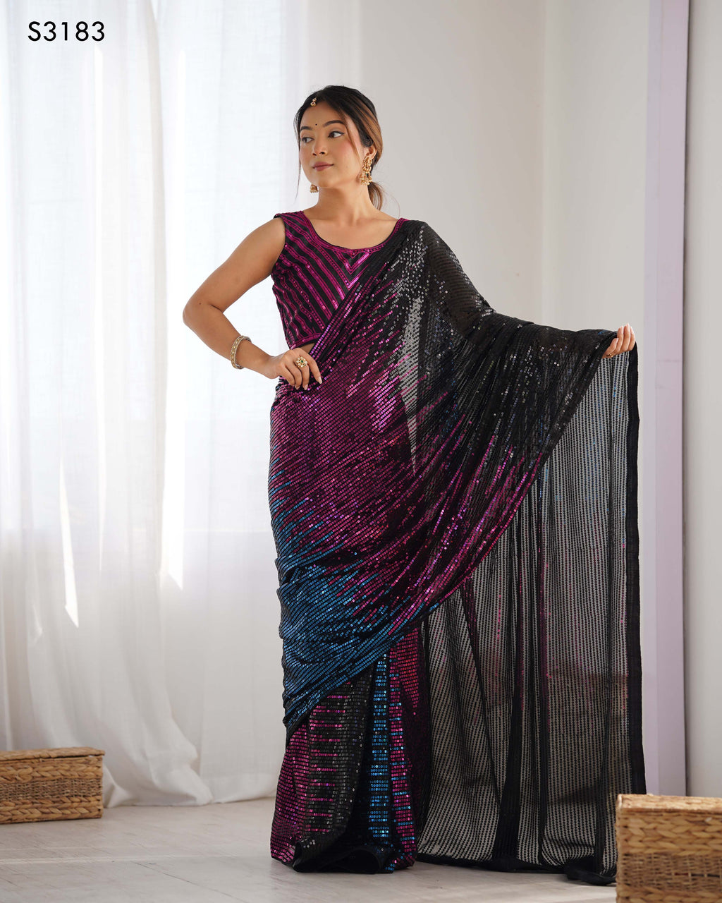 Elegant Black Georgette & Satin Banglori Saree | Designer Sequance Embroidery Party Wear