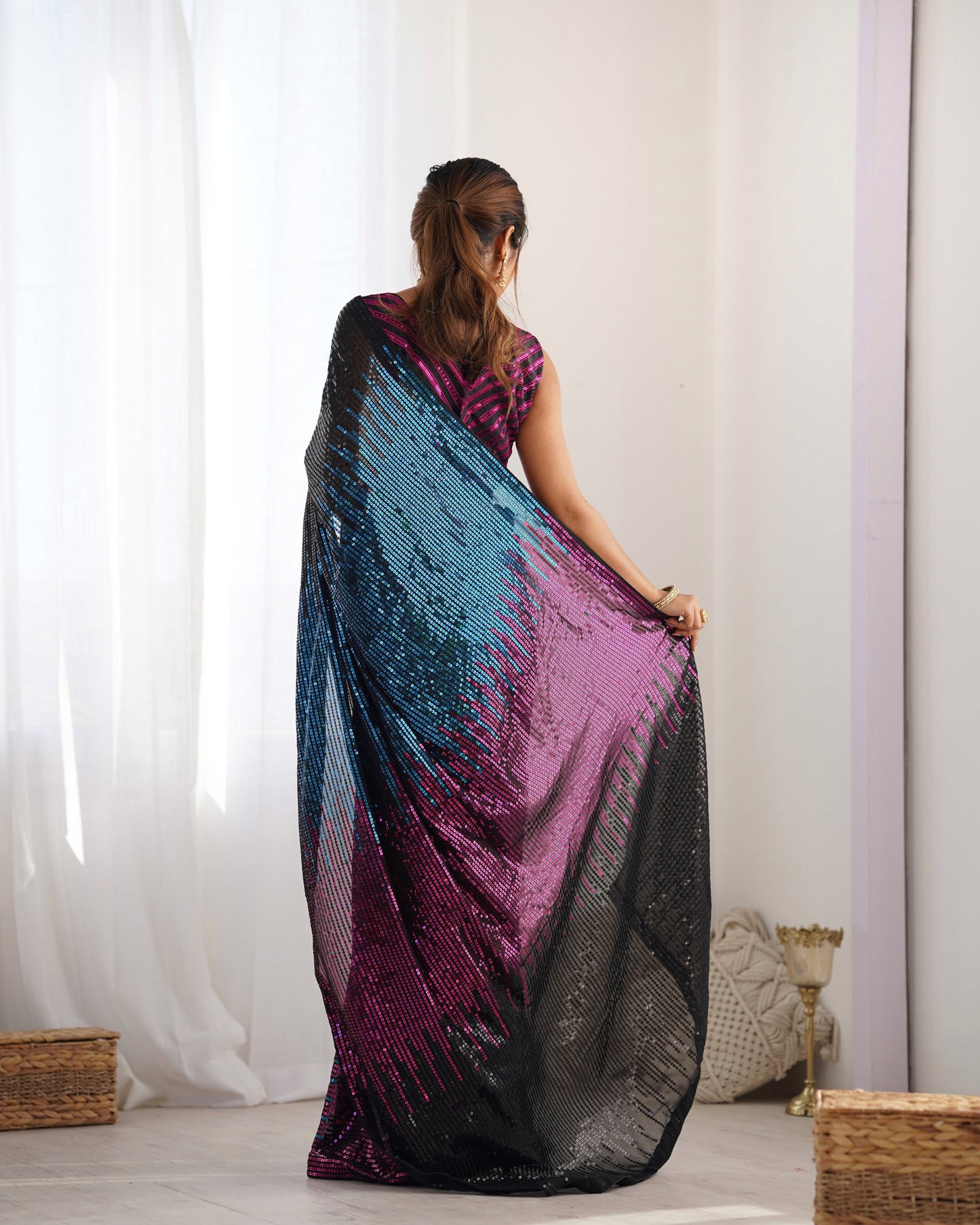Elegant Black Georgette & Satin Banglori Saree | Designer Sequance Embroidery Party Wear