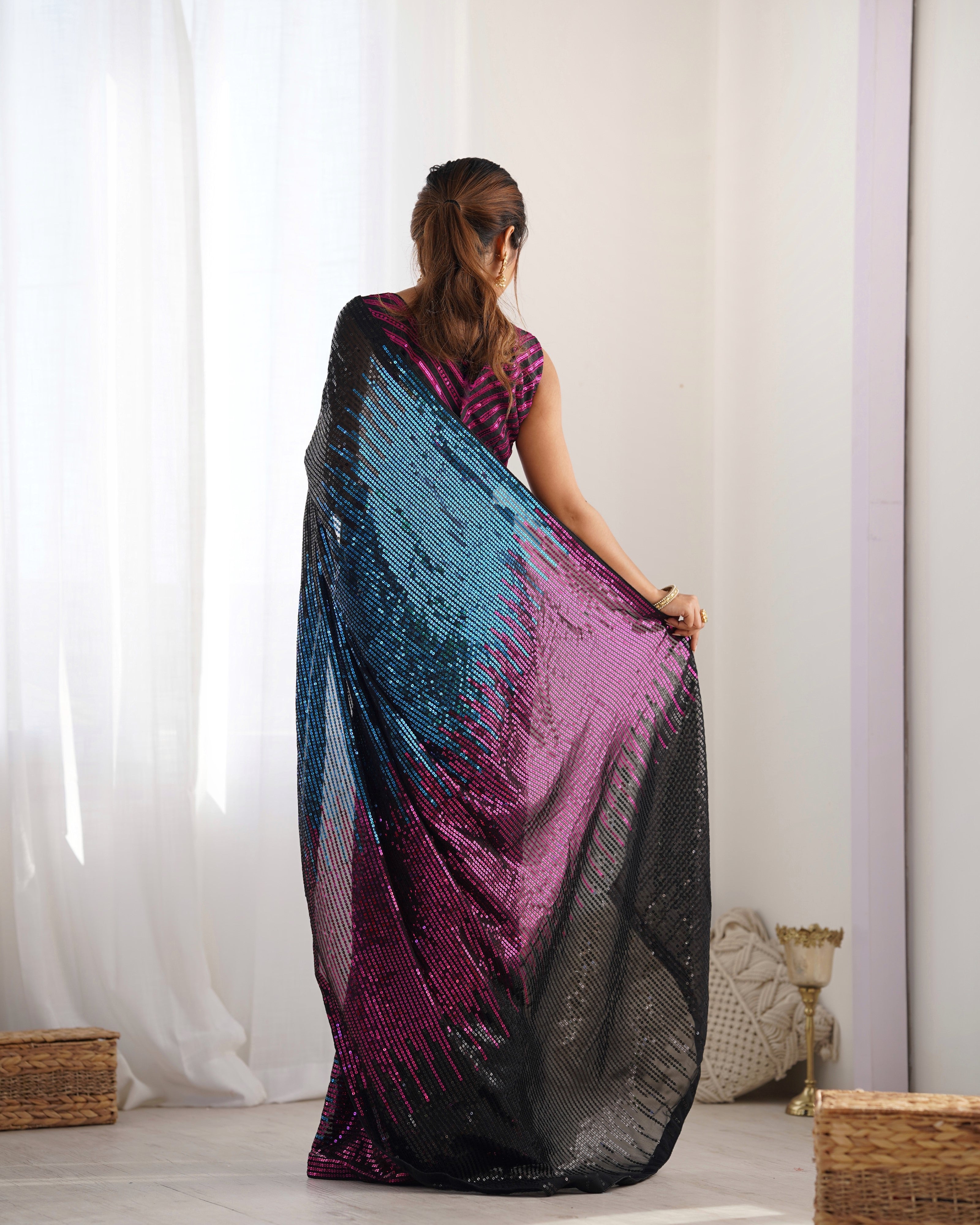 Elegant Black Georgette & Satin Banglori Saree | Designer Sequance Embroidery Party Wear