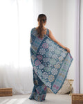 Emerald Enchantment Chinon Party Wear Saree | Designer Digital Print with Mirror Cut Work