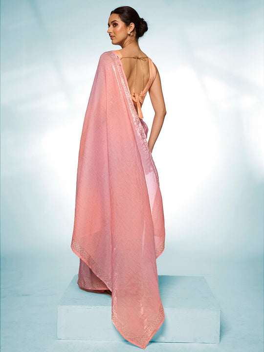 Glamorous Pink Jimmy Choo Saree | Swarovski Designer Art Silk Blouse Ensemble