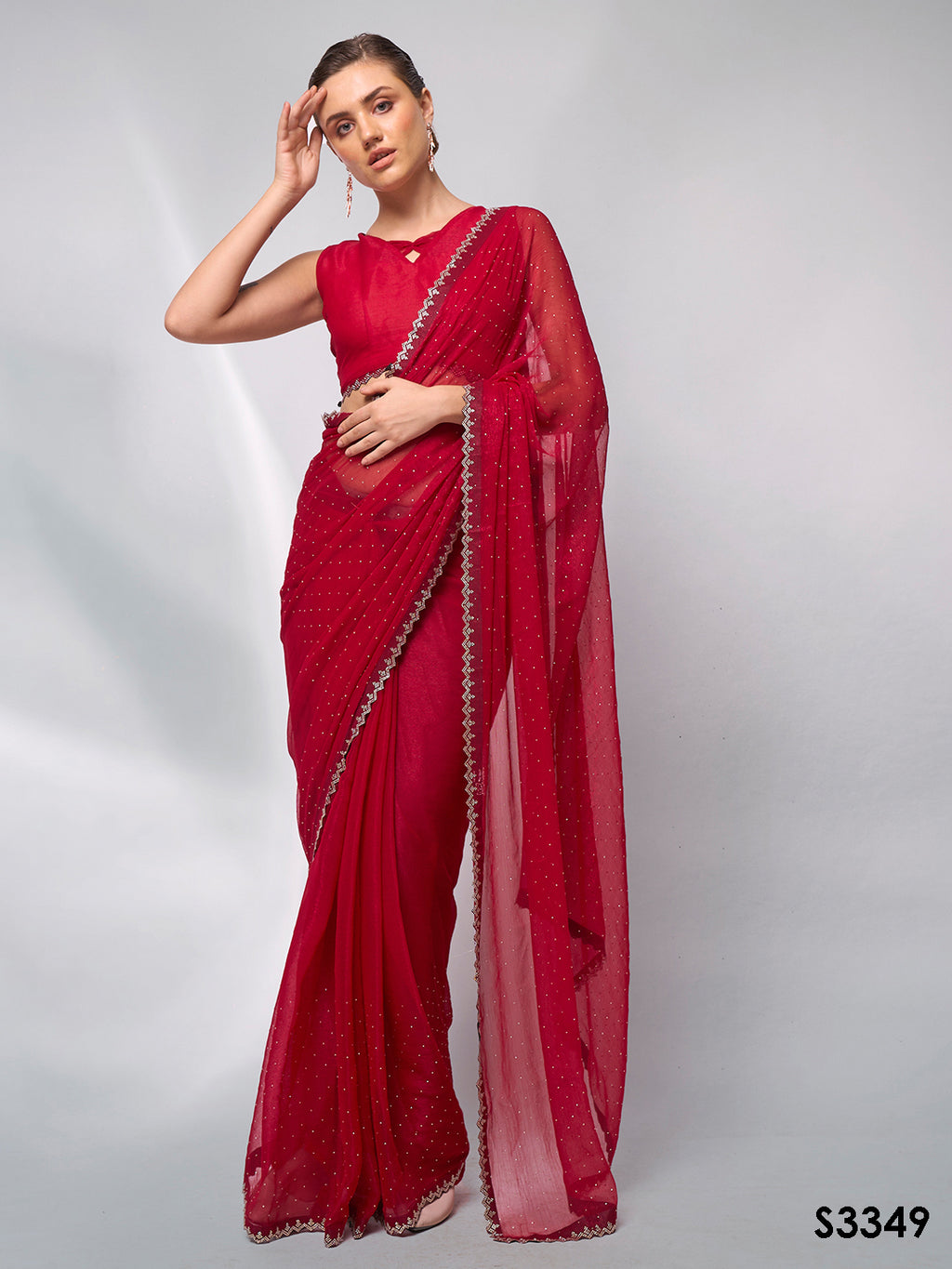 Passionate Red Moss Saree | Swarovski Designer Art Silk Blouse Ensemble