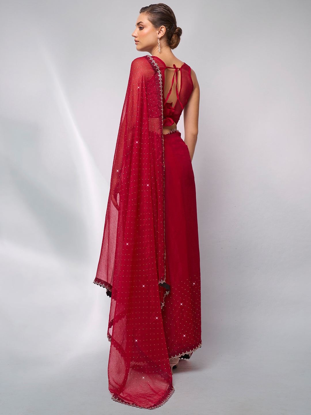 Passionate Red Moss Saree | Swarovski Designer Art Silk Blouse Ensemble