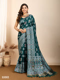 Emerald Green Soft Silk Party Wear Saree | Woven Meenakari Rich Pallu Designer