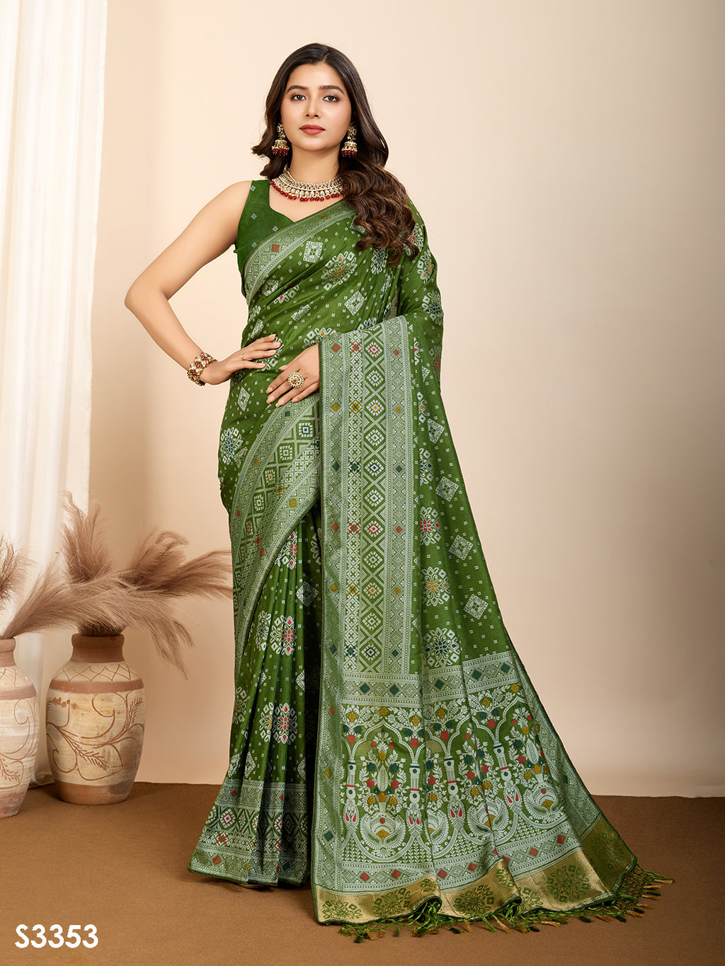 Mahendi Soft Silk Party Wear Saree | Woven Meenakari Rich Pallu Designer