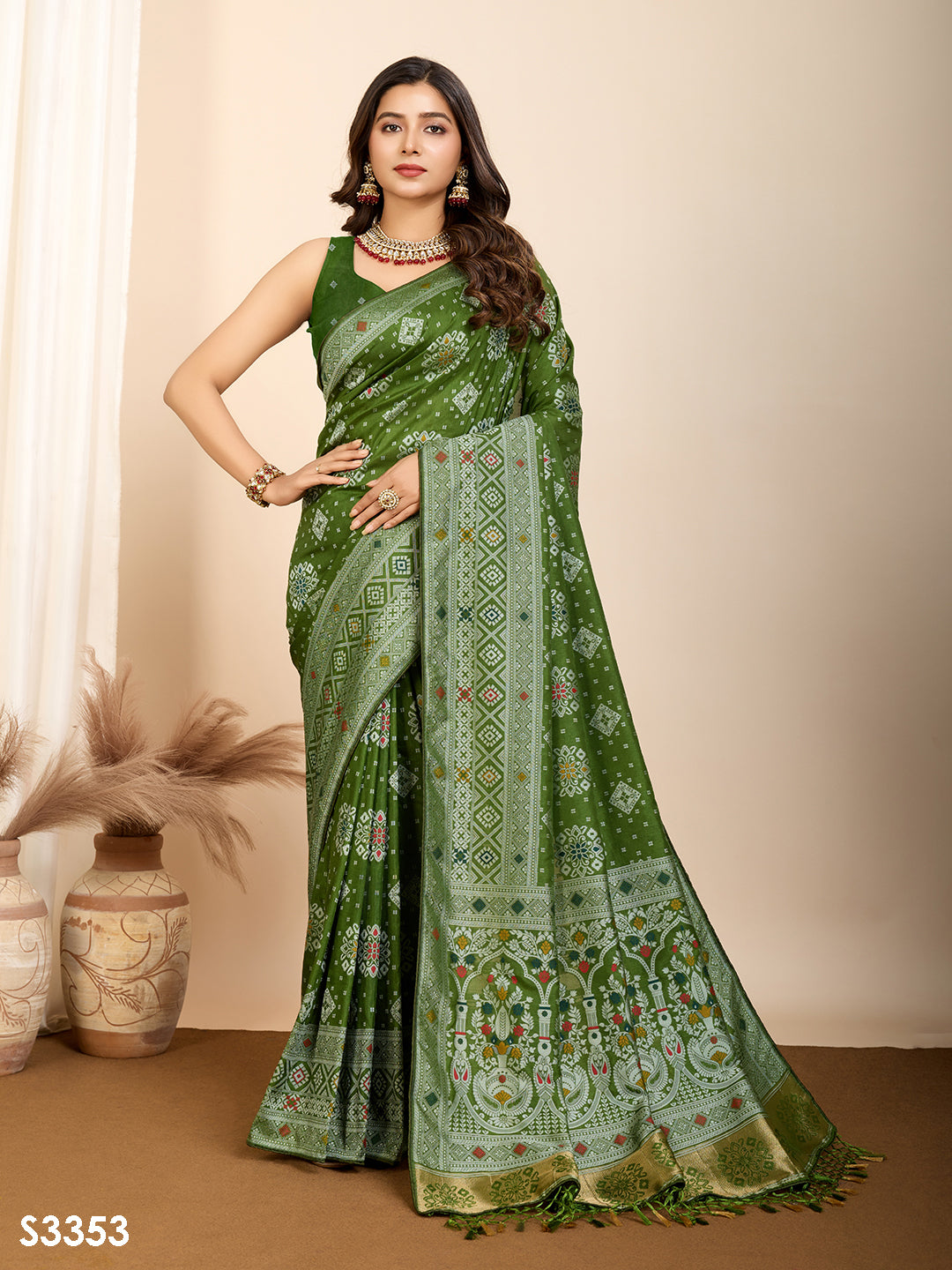 Mahendi Soft Silk Party Wear Saree | Woven Meenakari Rich Pallu Designer