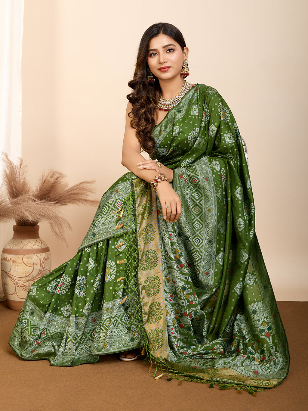 Mahendi Soft Silk Party Wear Saree | Woven Meenakari Rich Pallu Designer