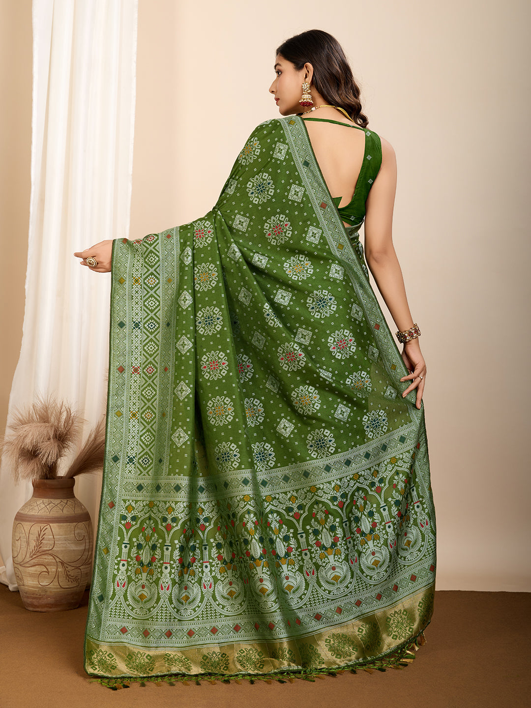 Mahendi Soft Silk Party Wear Saree | Woven Meenakari Rich Pallu Designer