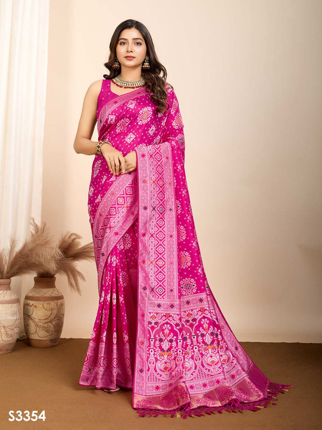 Blushing Pink Soft Silk Party Wear Saree | Woven Meenakari Rich Pallu Designer