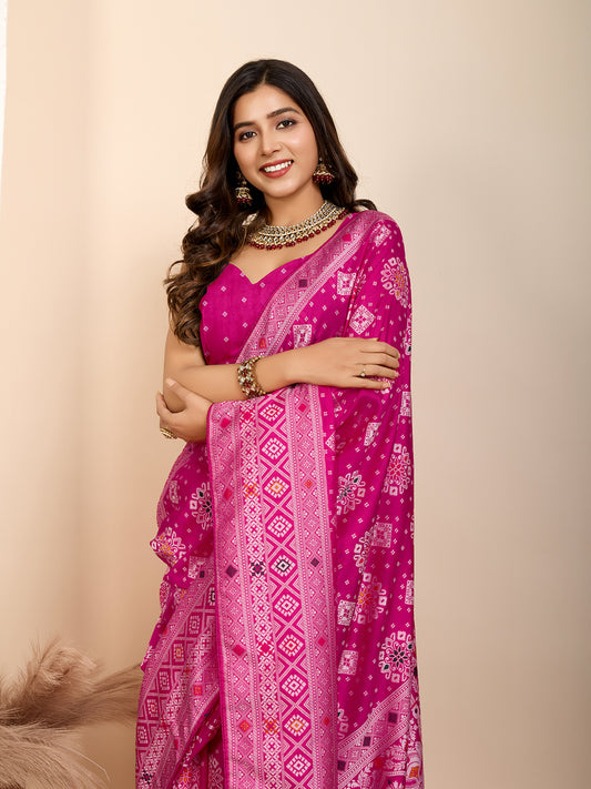 Blushing Pink Soft Silk Party Wear Saree | Woven Meenakari Rich Pallu Designer