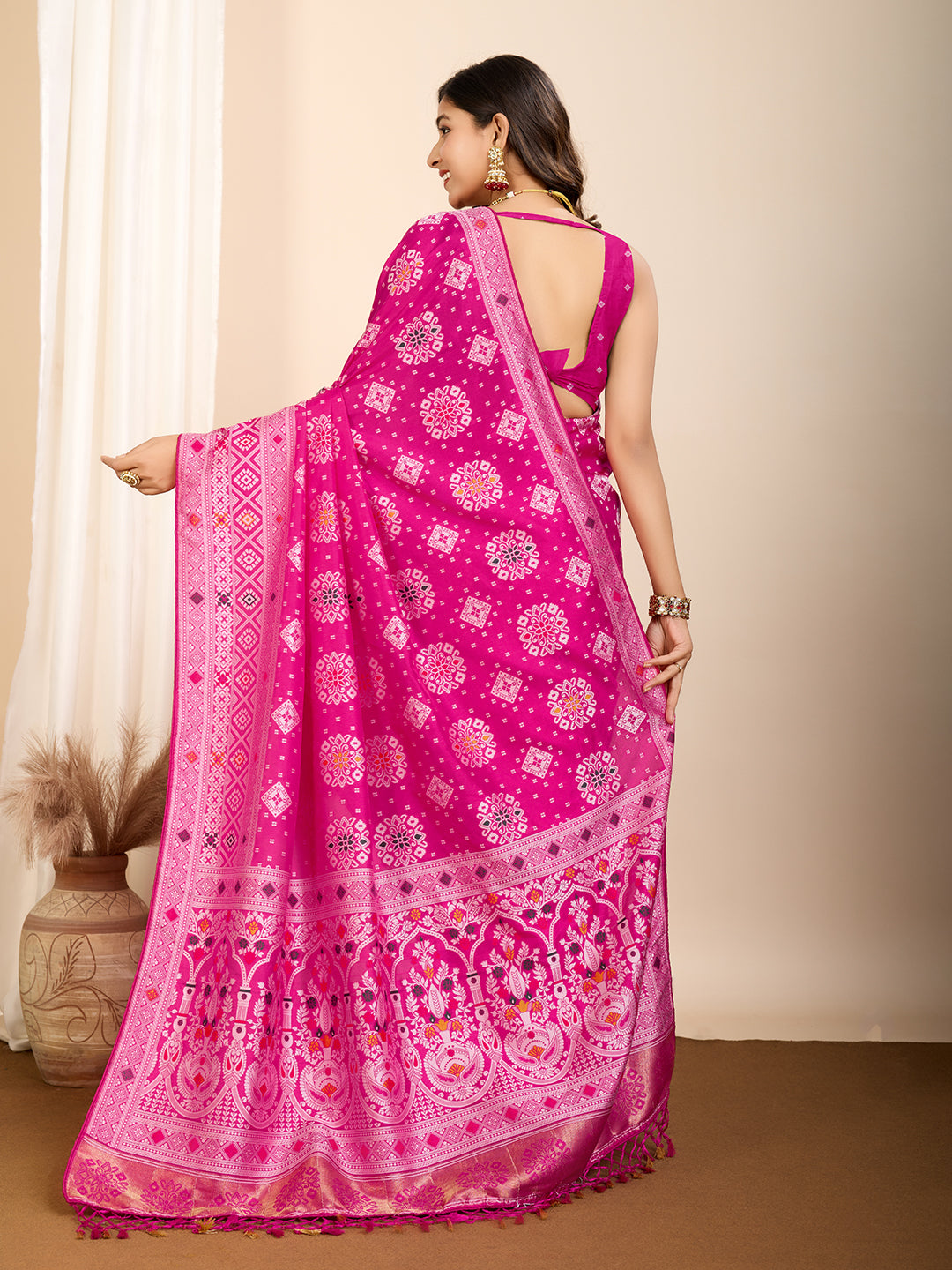 Blushing Pink Soft Silk Party Wear Saree | Woven Meenakari Rich Pallu Designer