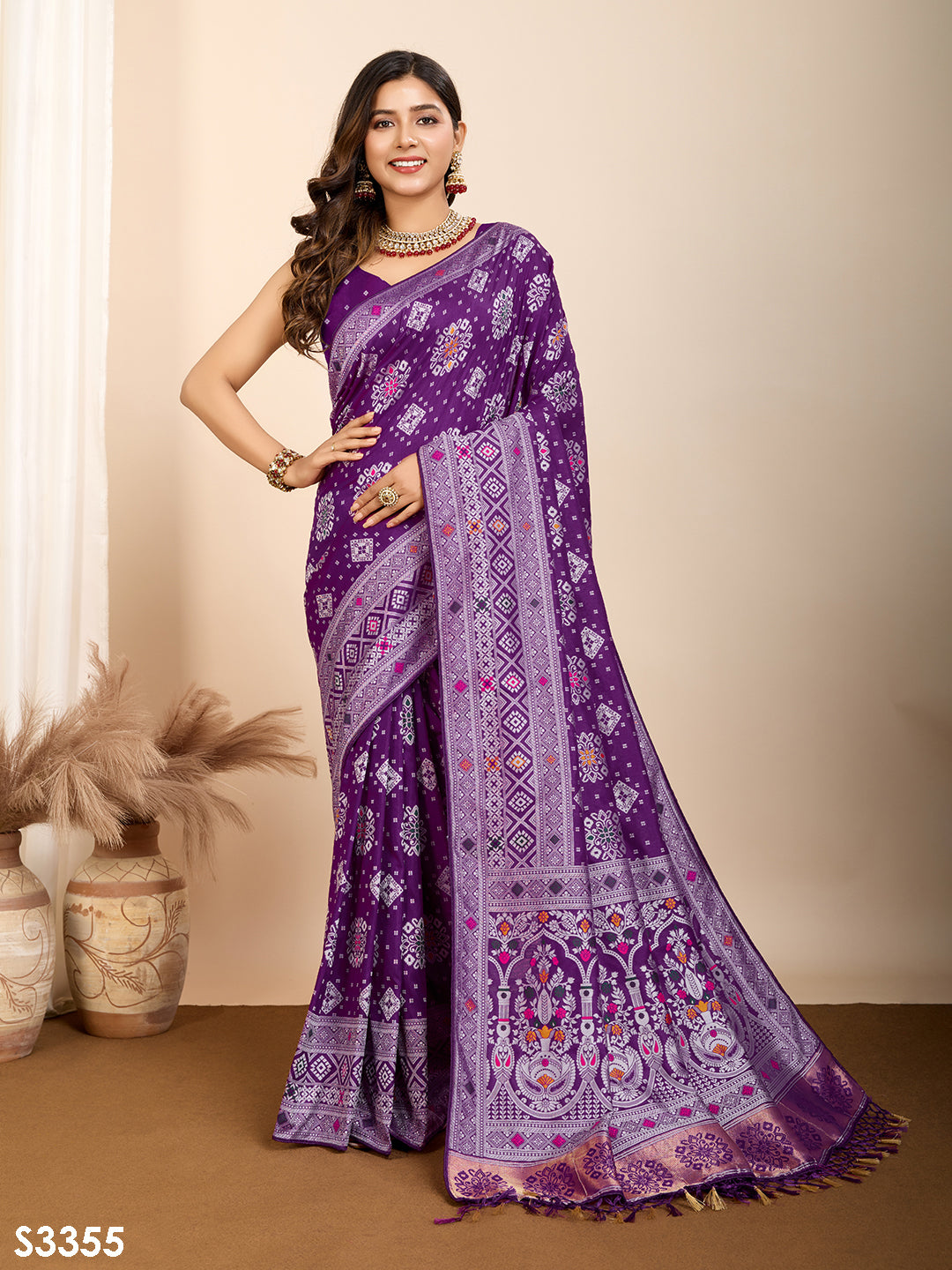 Royal Purple Soft Silk Party Wear Saree | Woven Meenakari Rich Pallu Designer