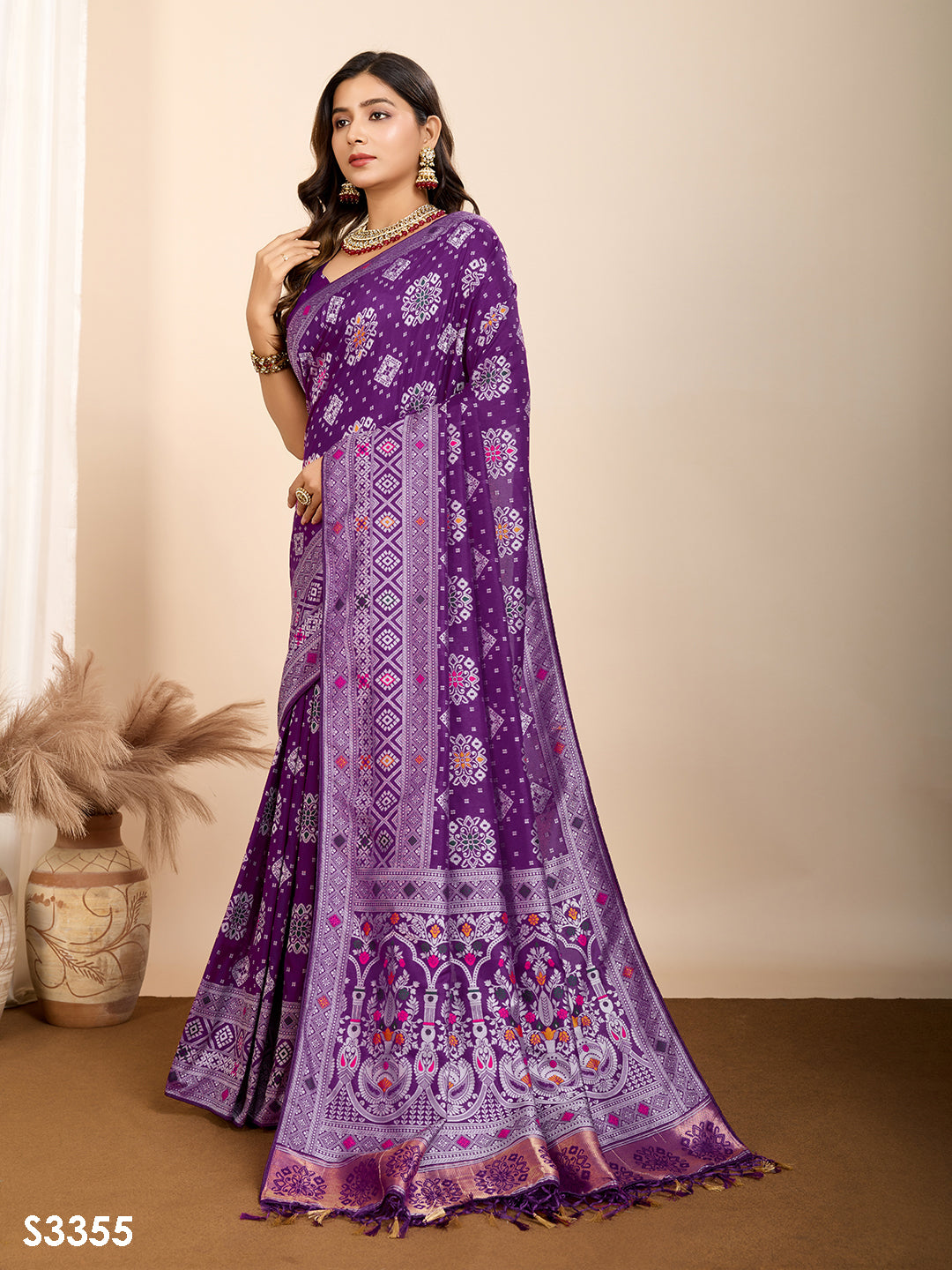 Royal Purple Soft Silk Party Wear Saree | Woven Meenakari Rich Pallu Designer