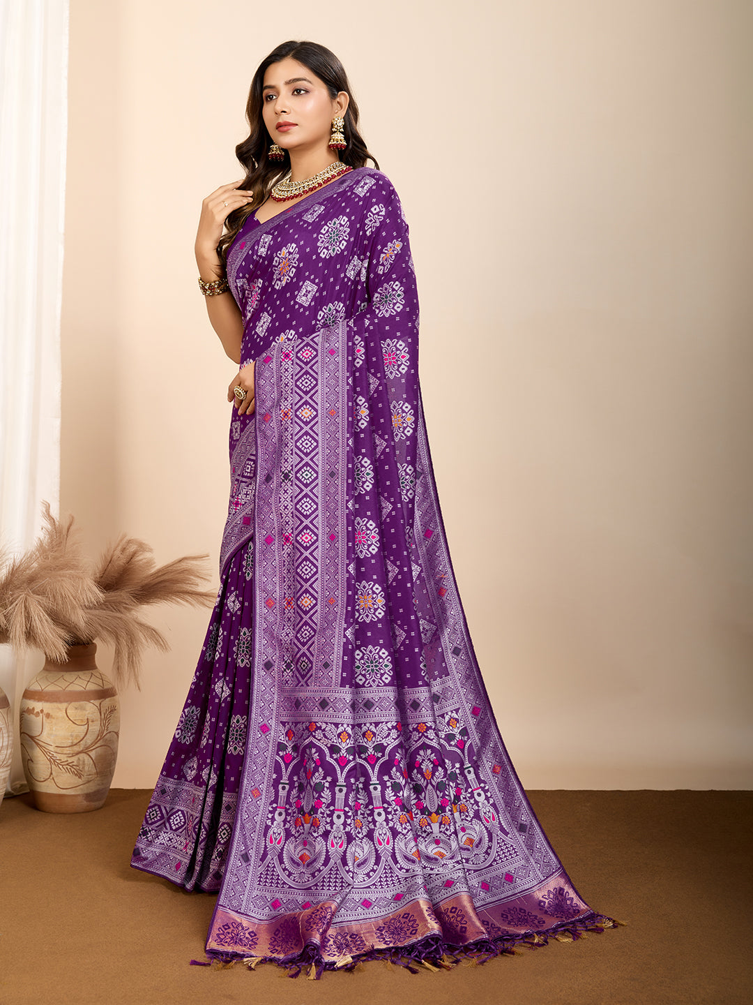 Royal Purple Soft Silk Party Wear Saree | Woven Meenakari Rich Pallu Designer