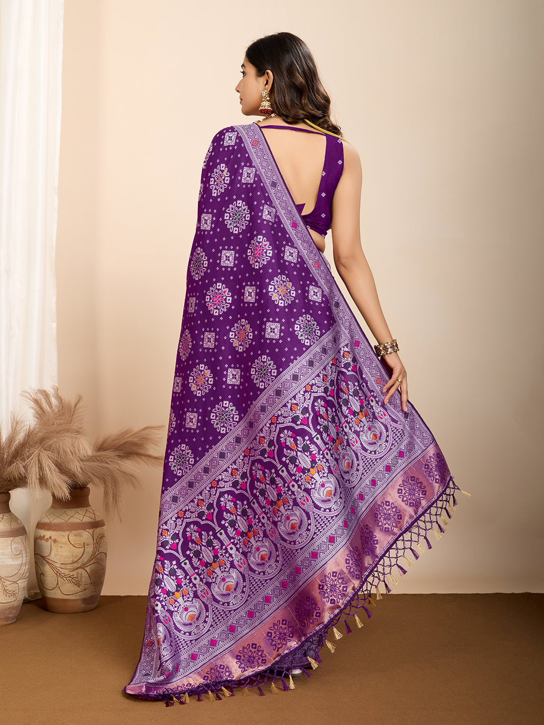 Royal Purple Soft Silk Party Wear Saree | Woven Meenakari Rich Pallu Designer