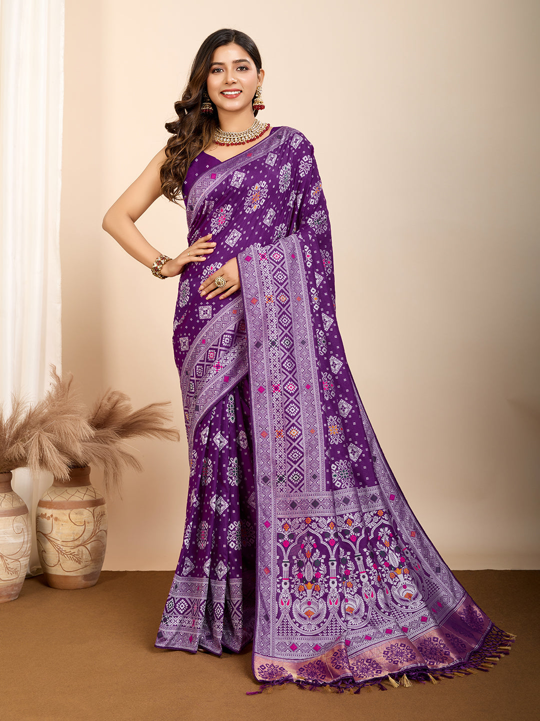 Royal Purple Soft Silk Party Wear Saree | Woven Meenakari Rich Pallu Designer