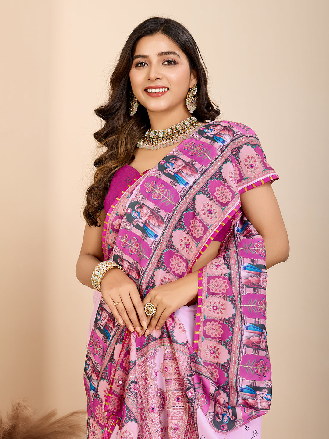 Royal Purple Muslin Cotton Party Wear Saree | Designer Digital Printed Elegance