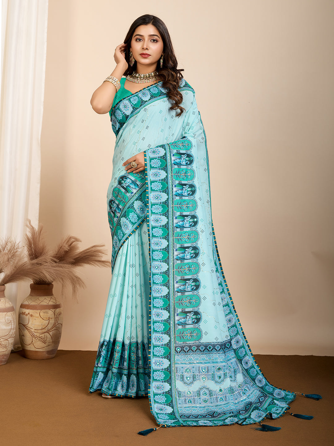 Ocean Breeze Muslin Cotton Party Wear Saree | Designer Digital Printed Serenity
