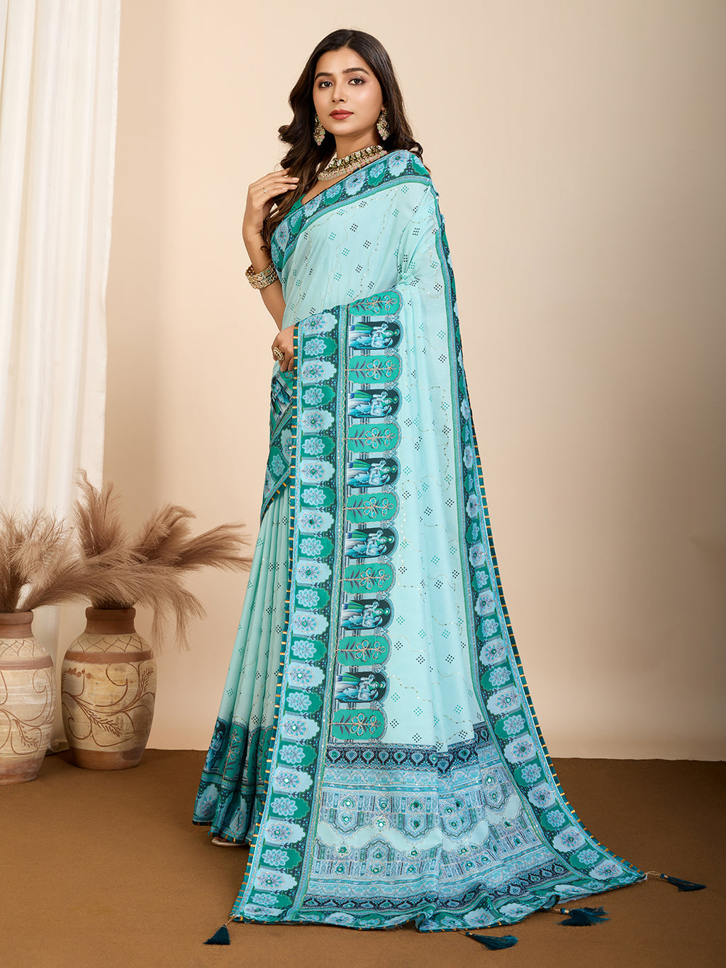 Ocean Breeze Muslin Cotton Party Wear Saree | Designer Digital Printed Serenity