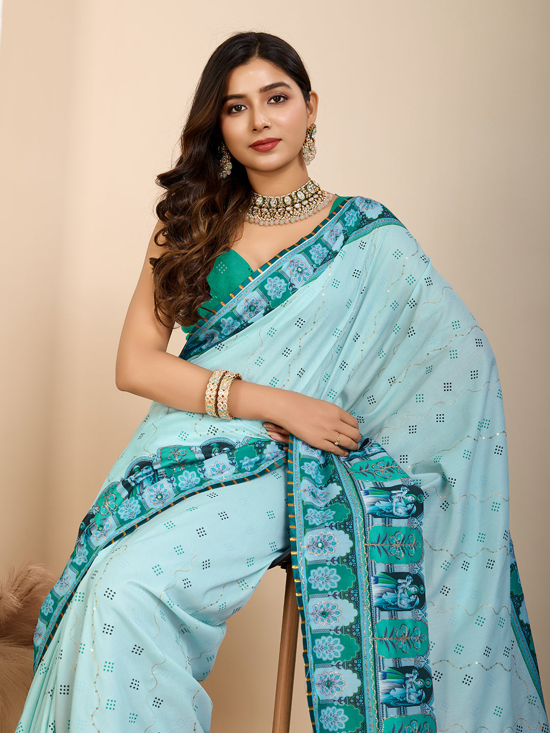 Ocean Breeze Muslin Cotton Party Wear Saree | Designer Digital Printed Serenity