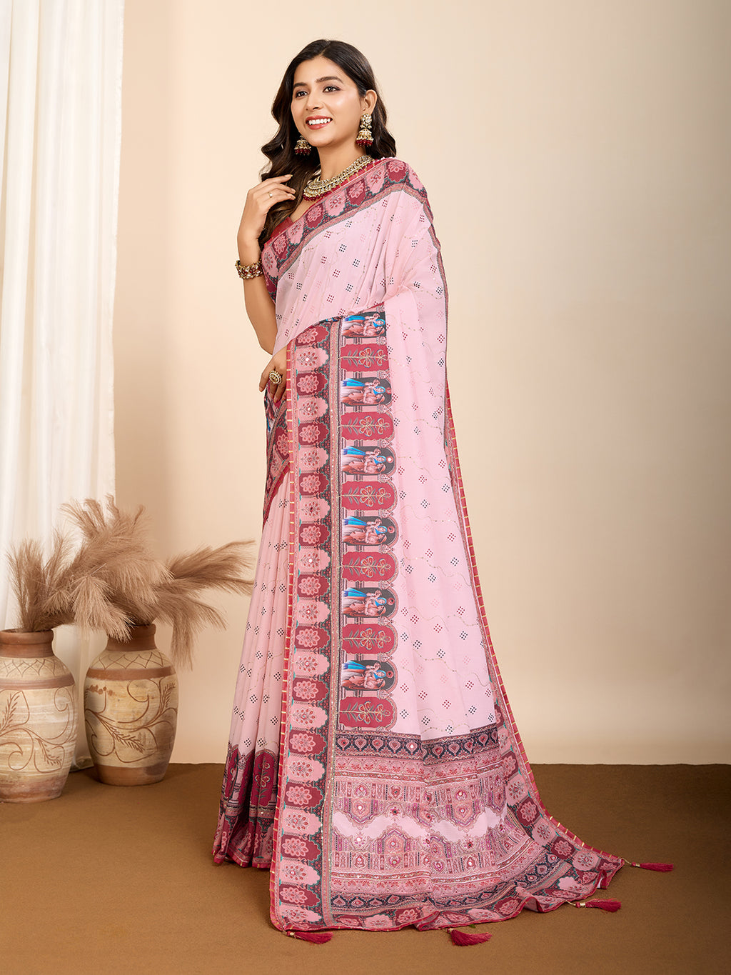 Rose Romance Muslin Cotton Party Wear Saree | Designer Digital Printed Elegance