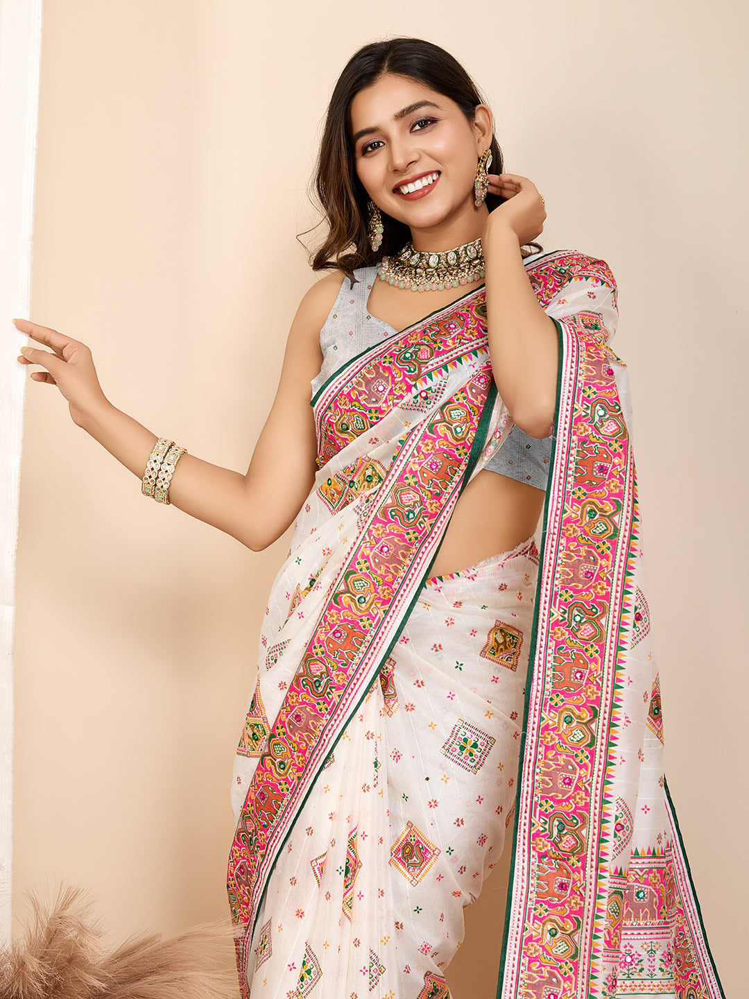 Pure Radiance Muslin Cotton Party Wear Saree | Designer Digital Printed with Hand Work Artistry