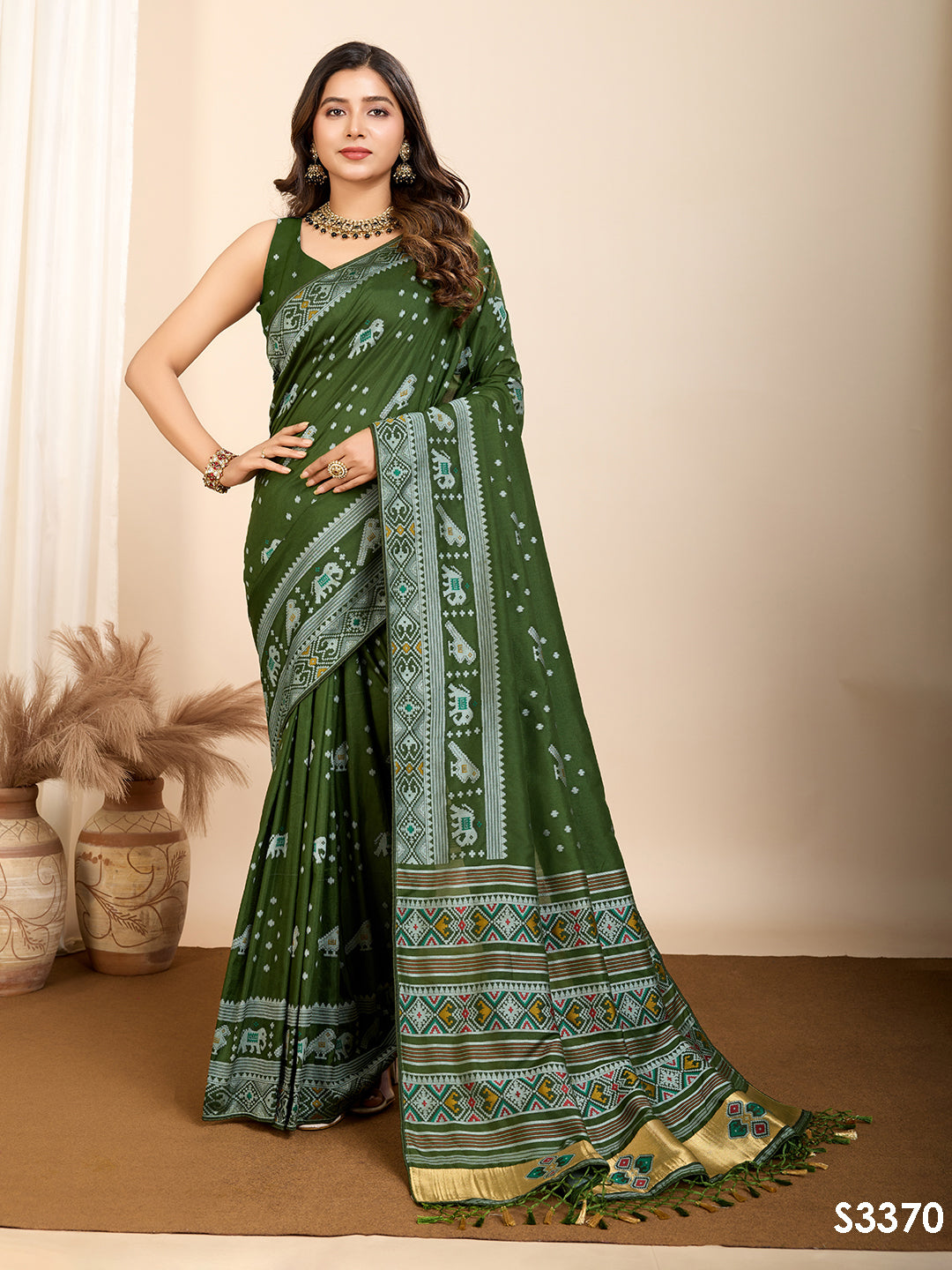 Green Soft Silk Party Wear Saree | Woven Meenakari Rich Pallu Designer
