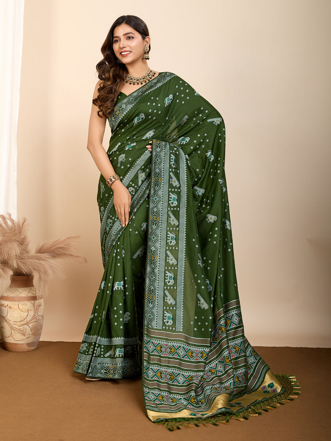 Green Soft Silk Party Wear Saree | Woven Meenakari Rich Pallu Designer