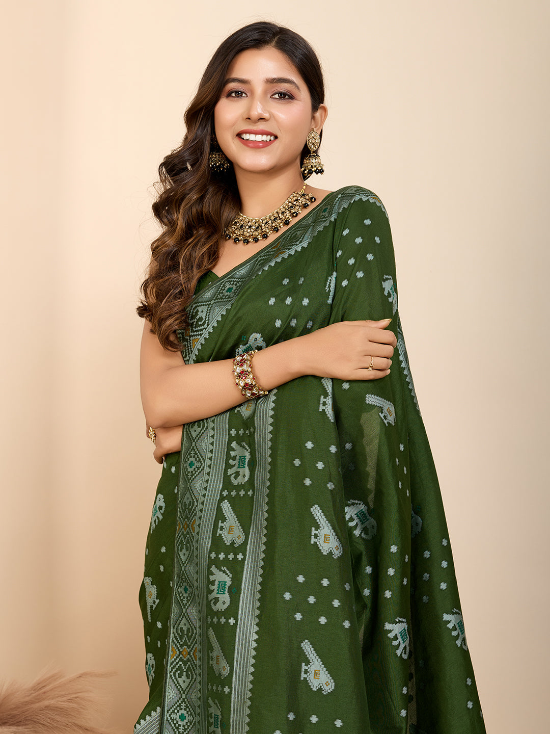 Green Soft Silk Party Wear Saree | Woven Meenakari Rich Pallu Designer