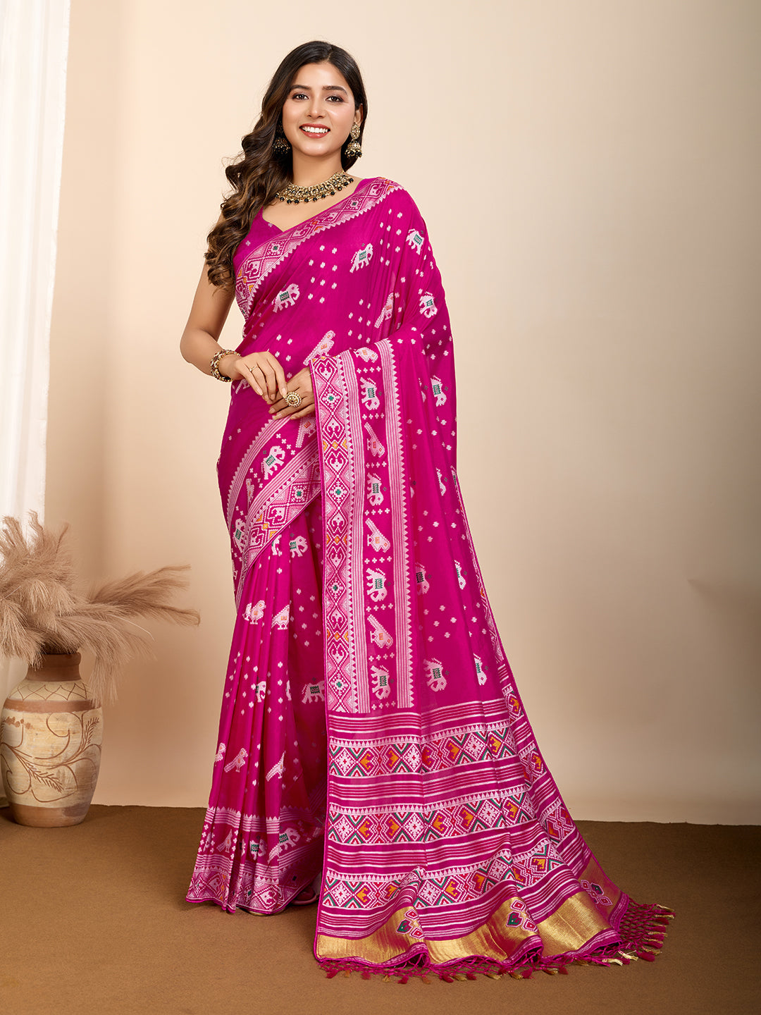 Blushing Pink Soft Silk Party Wear Saree | Woven Meenakari Designer Creation