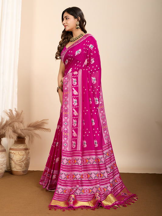 Blushing Pink Soft Silk Party Wear Saree | Woven Meenakari Designer Creation
