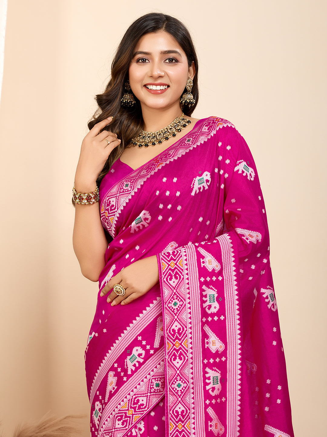 Blushing Pink Soft Silk Party Wear Saree | Woven Meenakari Designer Creation