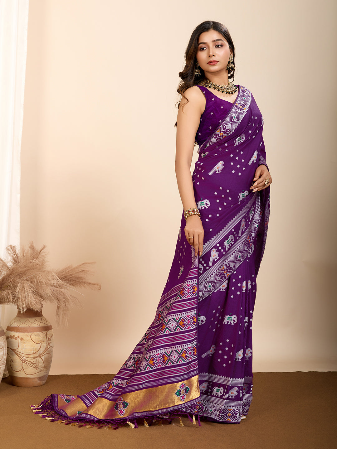 Regal Purple Soft Silk Party Wear Saree | Woven Meenakari Designer Spectacle