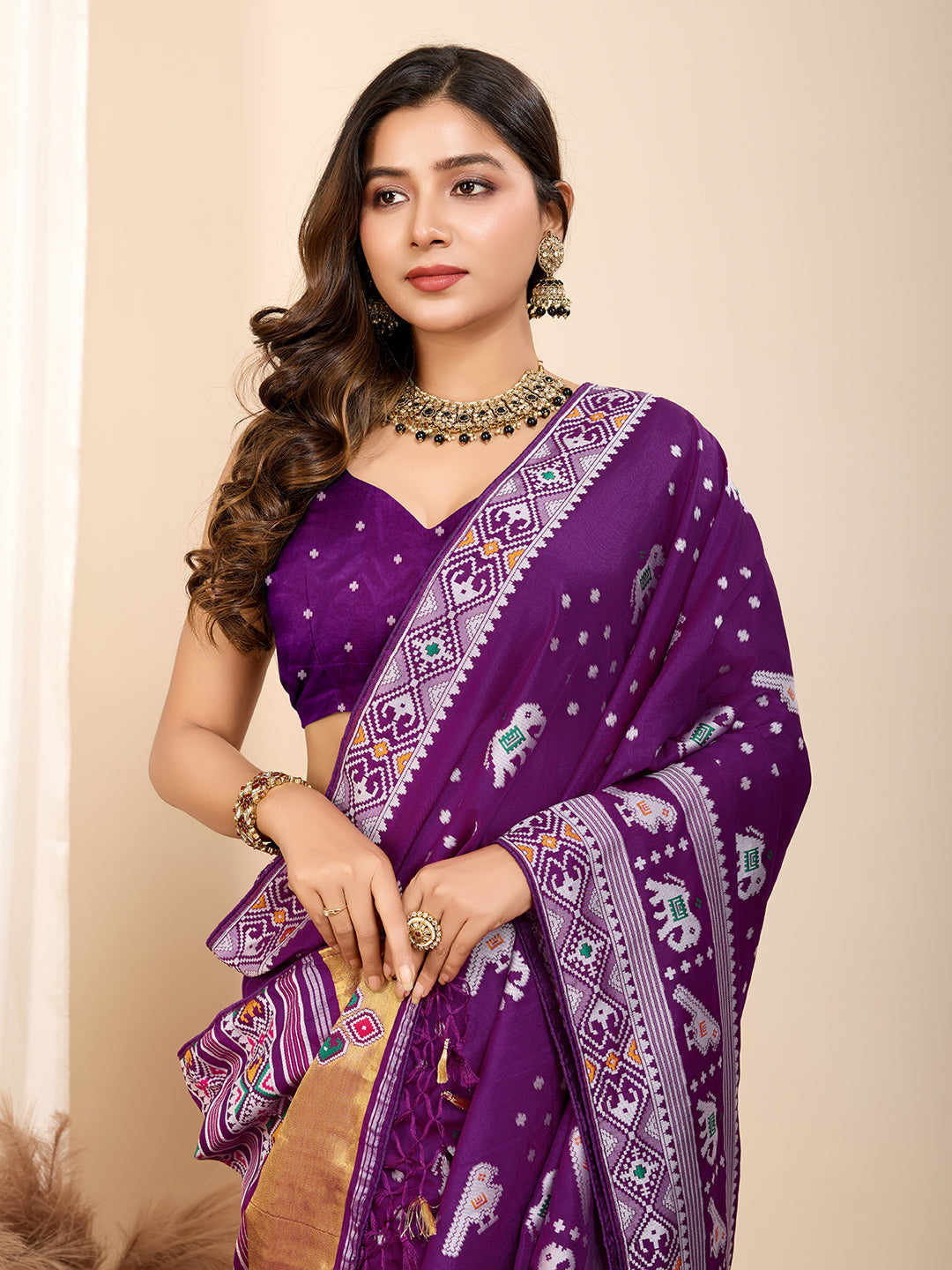 Regal Purple Soft Silk Party Wear Saree | Woven Meenakari Designer Spectacle