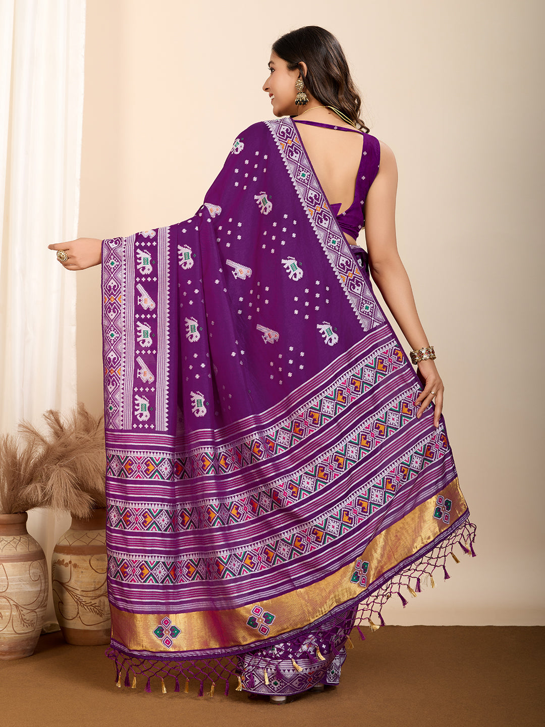 Regal Purple Soft Silk Party Wear Saree | Woven Meenakari Designer Spectacle