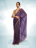 Royal Purple Tissue Saree | Solid Designer Work with Gold Blouse