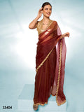 Earthy Brown Tissue Saree | Solid Designer Work with Gold Blouse