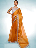 Mustard Burburry Saree | Solid Designer Work with Silver Blouse