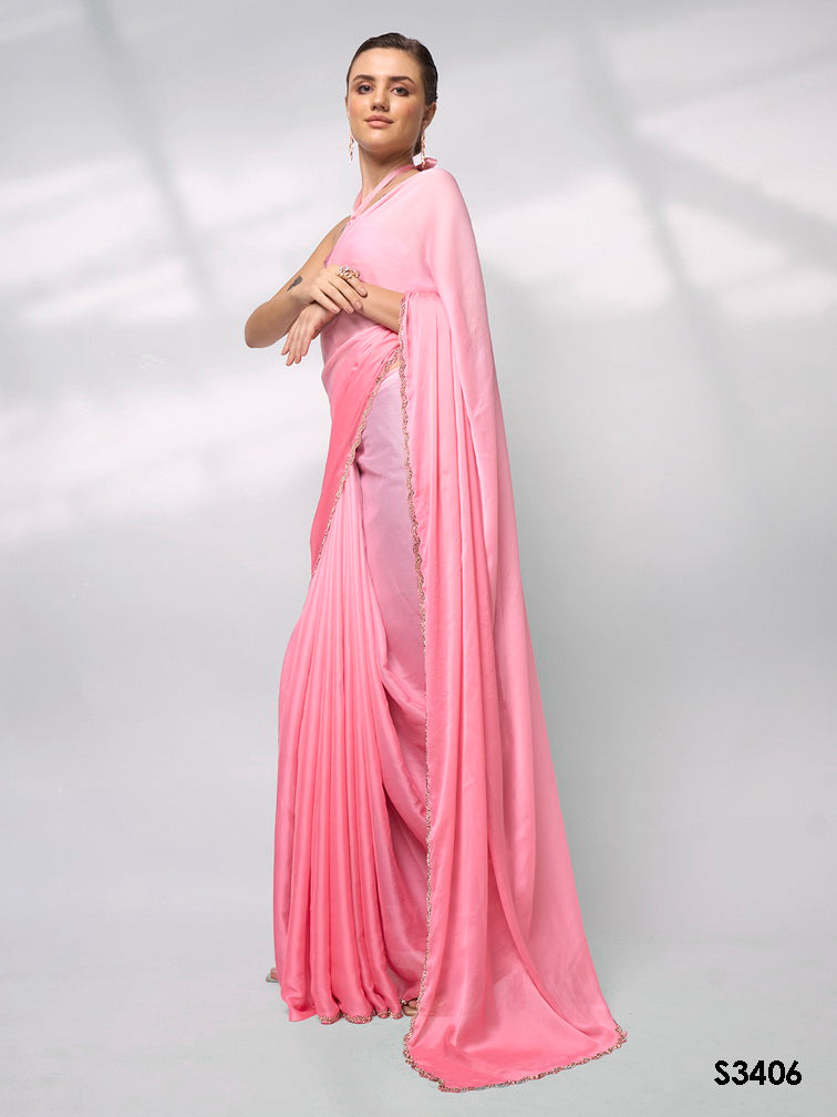 Pretty Pink Rangoli Saree | Solid Designer Work