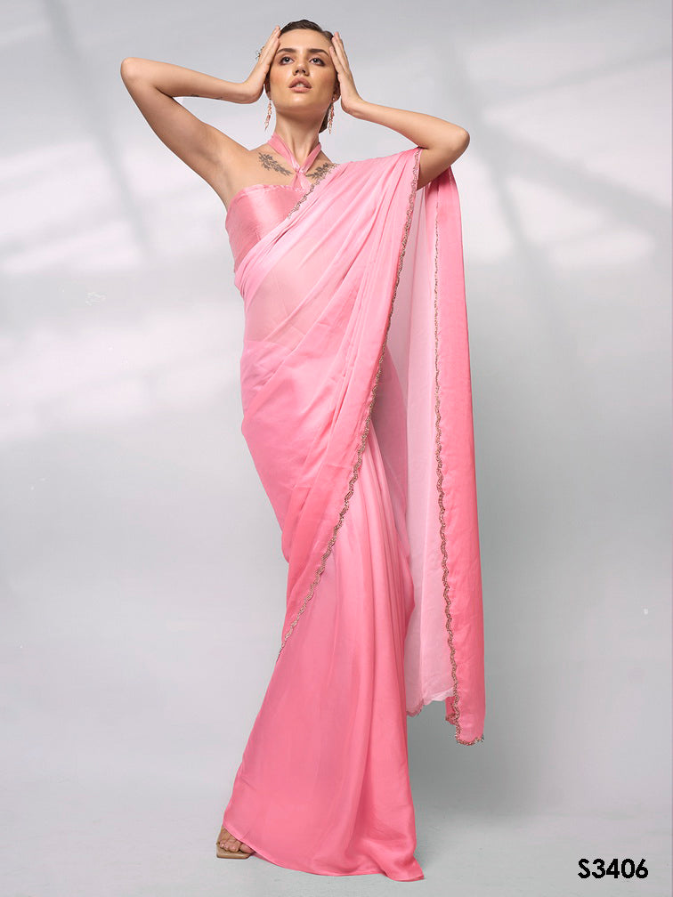 Pretty Pink Rangoli Saree | Solid Designer Work