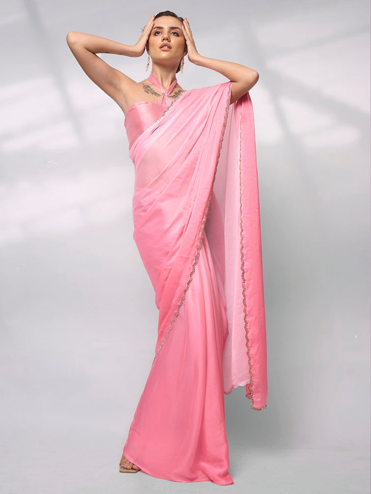 Pretty Pink Rangoli Saree | Solid Designer Work