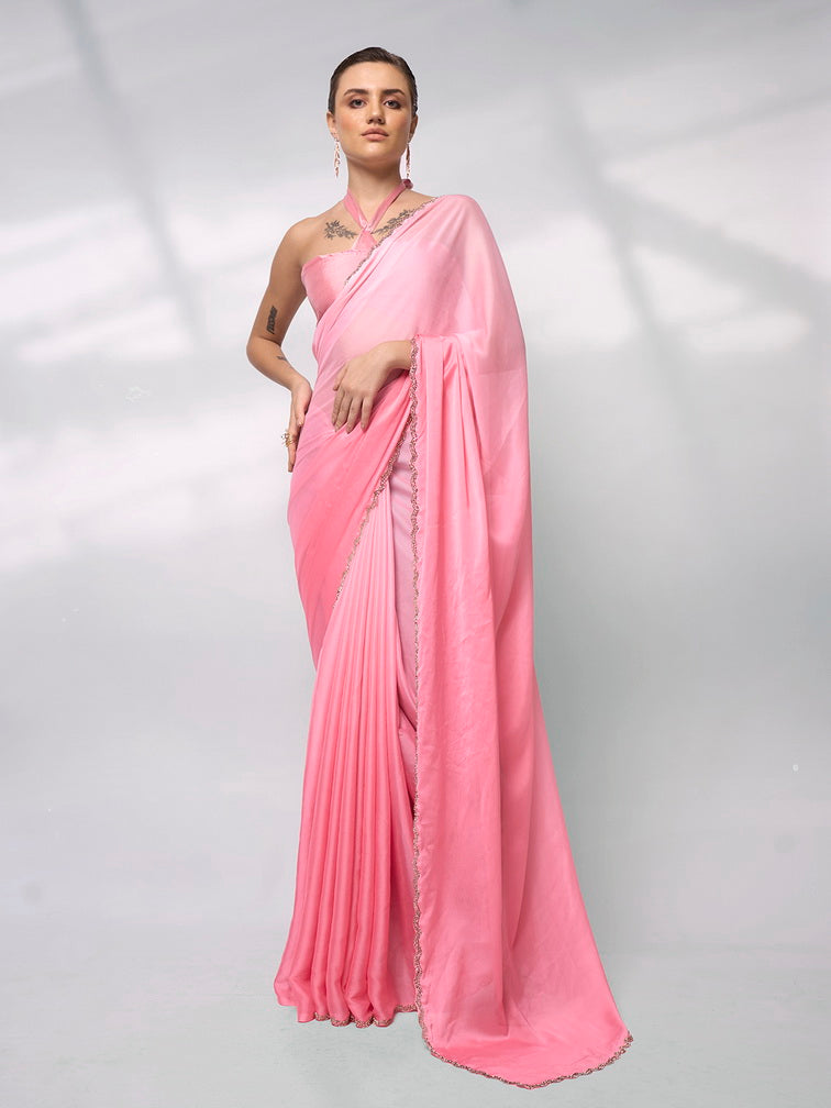Pretty Pink Rangoli Saree | Solid Designer Work