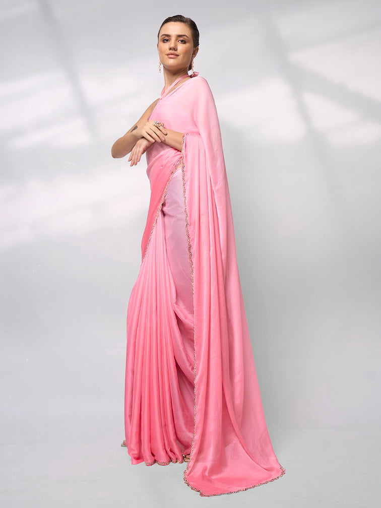 Pretty Pink Rangoli Saree | Solid Designer Work