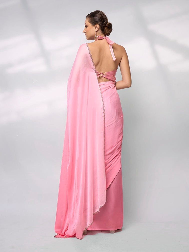 Pretty Pink Rangoli Saree | Solid Designer Work
