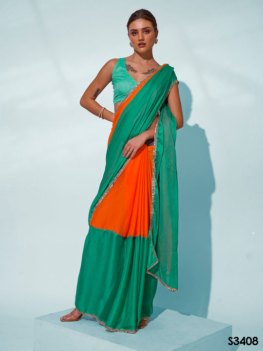 Sea Green Georgette Saree | Solid Designer Work